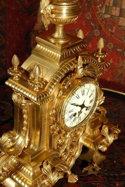 fig 1. Japy Freres Large and Stunning Louis XVI Style Brass Clock. French - Circa 1870.